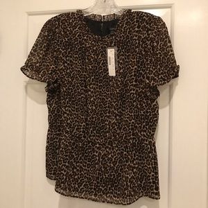 J Crew ruffle loose peplum leopard print top